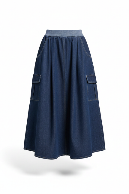 Jupe Jean Coupe Évasée Poches Cargo Fluide