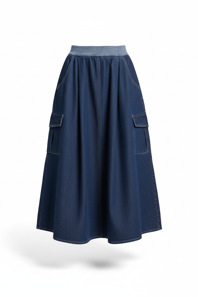 Jupe Jean Coupe Évasée Poches Cargo Fluide