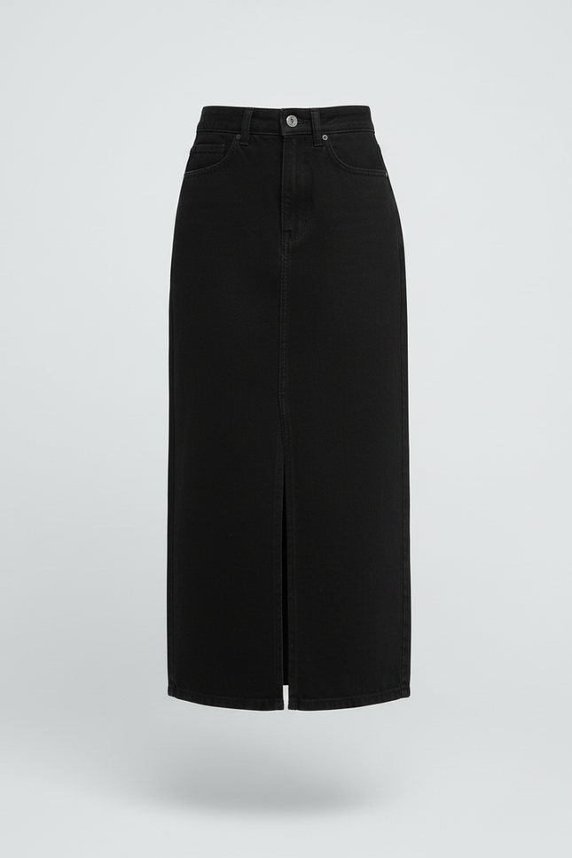 Jupe Jean Noire Fendue Élégante