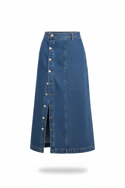 Jupe Jean Boutonnée Taille Haute Élégante