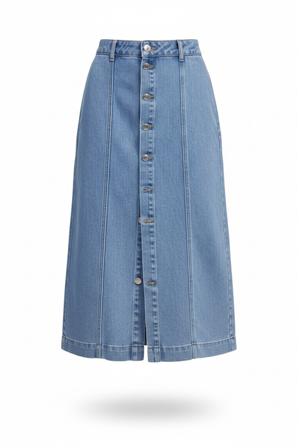 Jupe Jean Boutonnée Taille Haute Élégante Classique