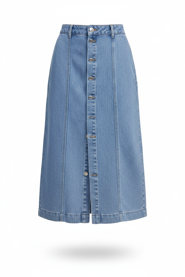 Jupe Jean Boutonnée Taille Haute Élégante Classique