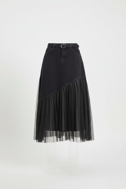 Jupe Mi Longue En Jean Noir