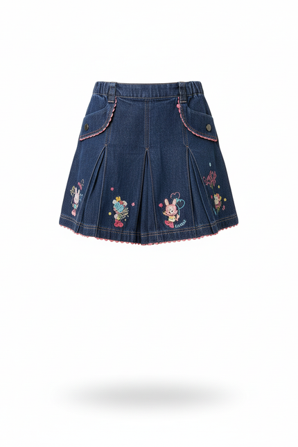 Jupe Jean Plissée Brodée Décontractée