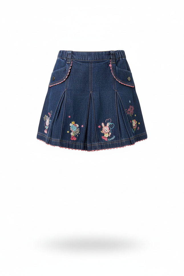 Jupe Jean Plissée Brodée Décontractée