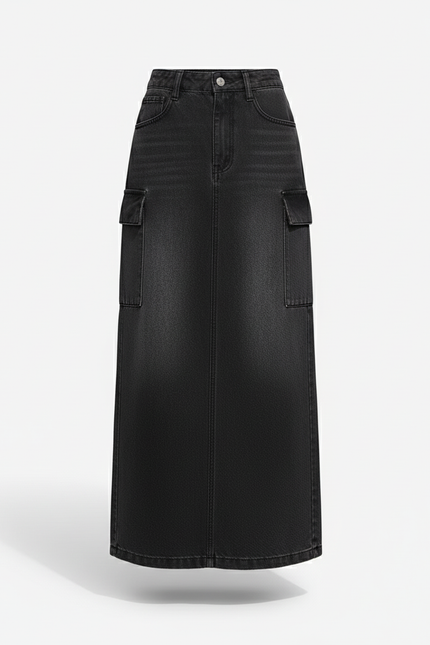 Jupe Jean Coupe Droite Gris Délavé Décontractée