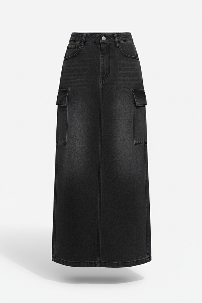 Jupe Jean Coupe Droite Gris Délavé Décontractée