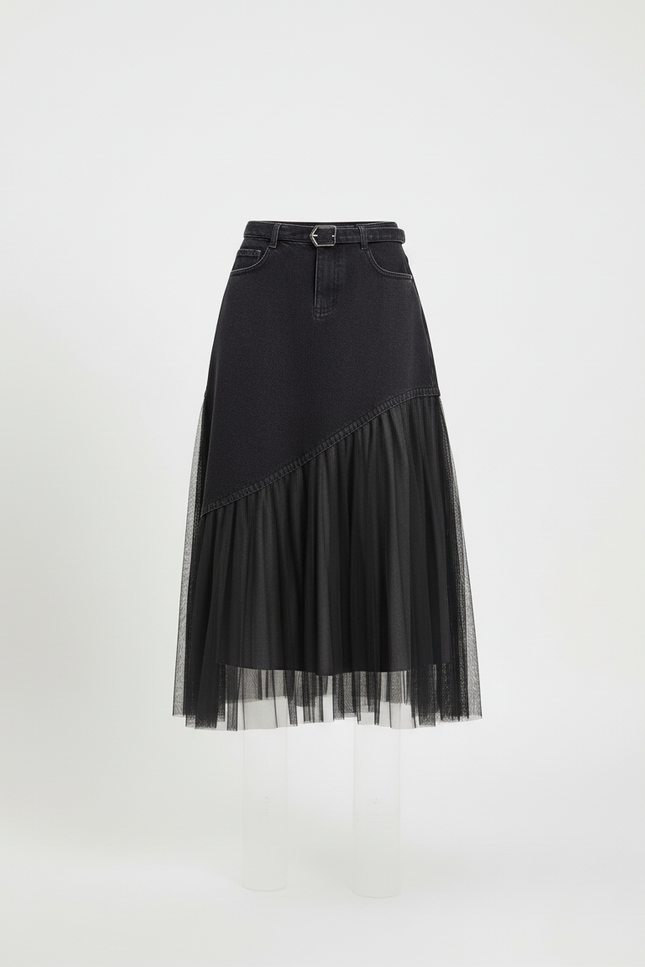 Jupe Mi Longue En Jean Noir