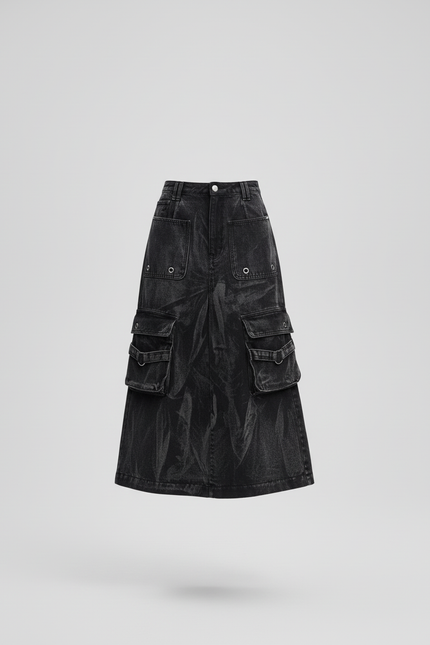 Jupe Jean Gris Délavé Cargo Décontractée