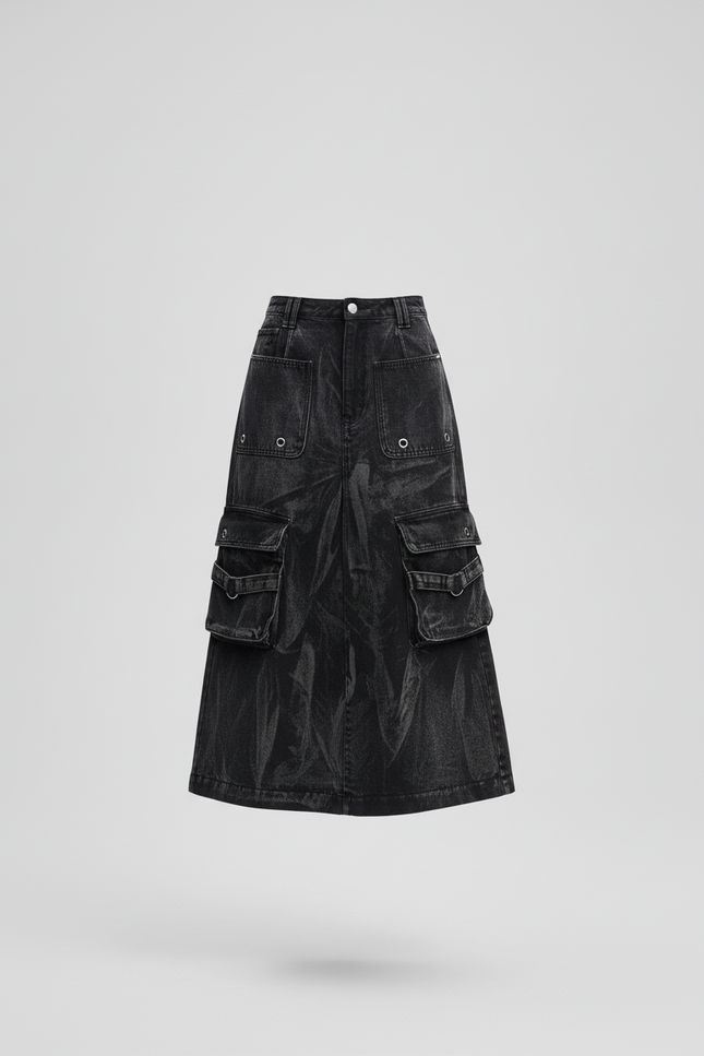 Jupe Jean Gris Délavé Cargo Décontractée