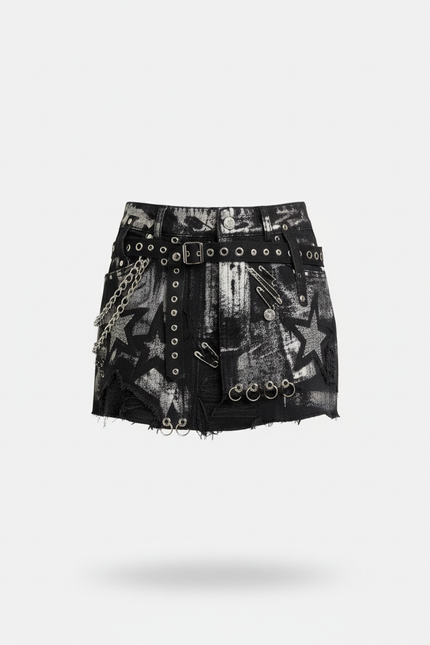 Jupe Jean Noire Étoiles Gothic