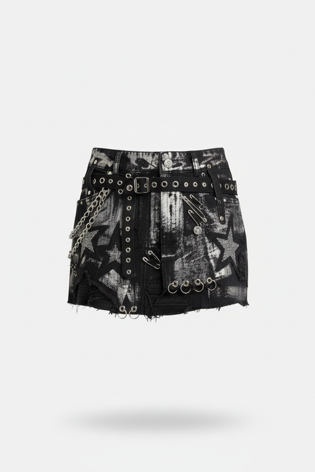 Jupe Jean Noire Étoiles Gothic