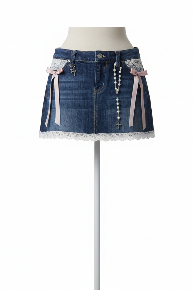 Jupe Jean Mini Dentelle Sexy