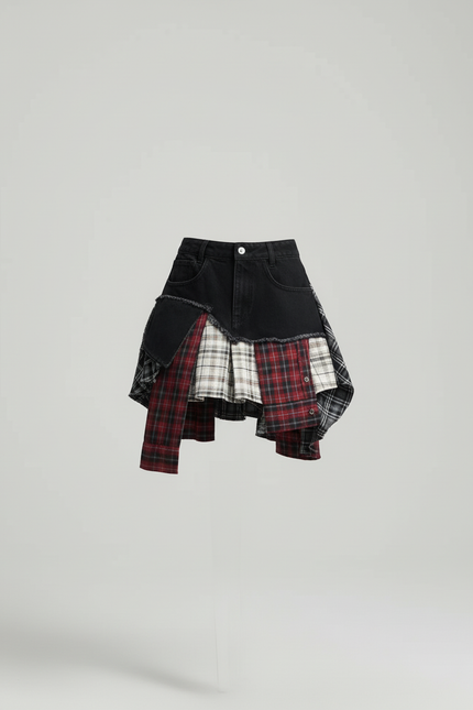 Jupe Jean Patchwork Écossais Originale