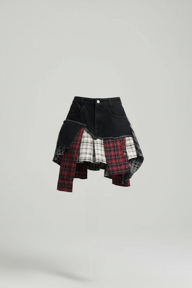 Jupe Jean Patchwork Écossais Originale