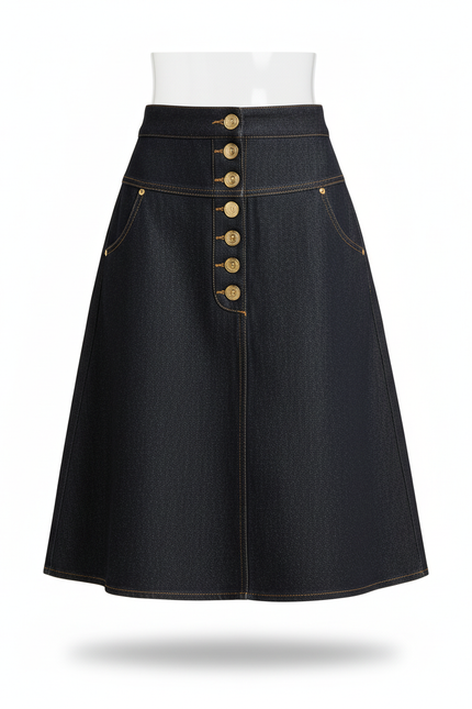 Jupe Jean Taille Haute Boutonnée Élégante Citadine