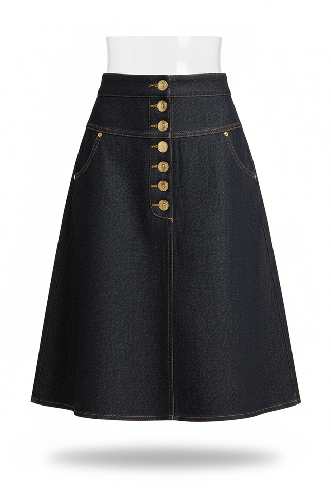Jupe Jean Taille Haute Boutonnée Élégante Citadine
