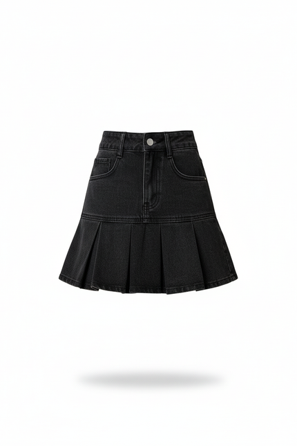 Jupe Jean Noire Plissée Décontractée Casual