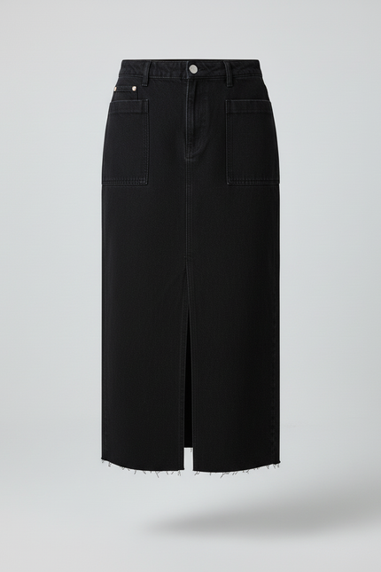 Jupe Jean Noire Fendue Chic Trendy