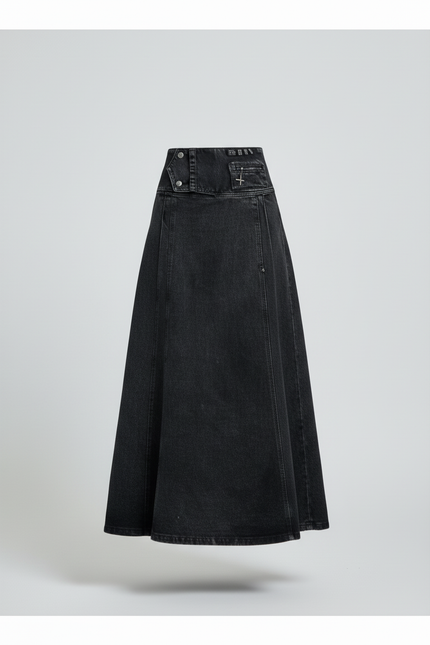 Jupe Jean Longue Noire Délavée Fluide