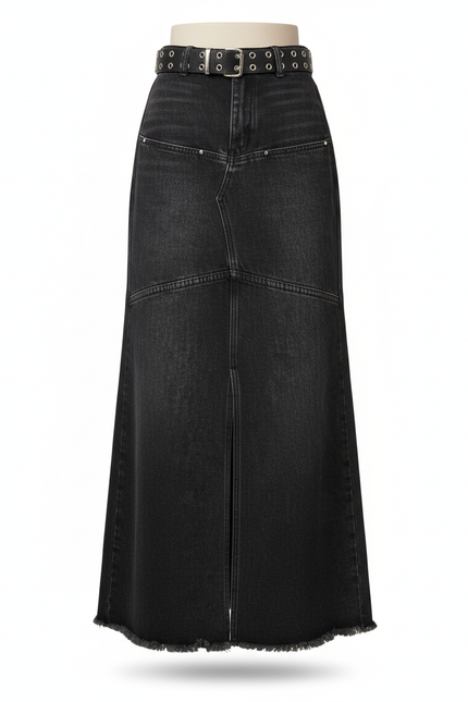 Jupe Jean Noire Délavée Longue Chic