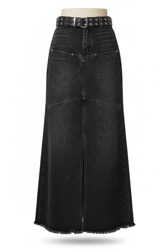 Jupe Jean Noire Délavée Longue Chic