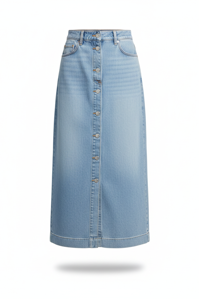 Jupe Jean Midi Boutonnée Décontractée