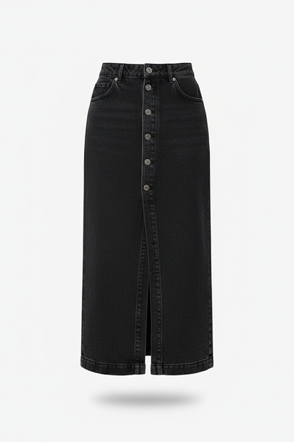Jupe Jean Noire Boutonnée Chic Intemporelle