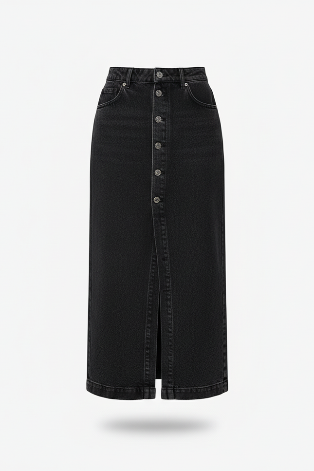 Jupe Jean Noire Boutonnée Chic Intemporelle