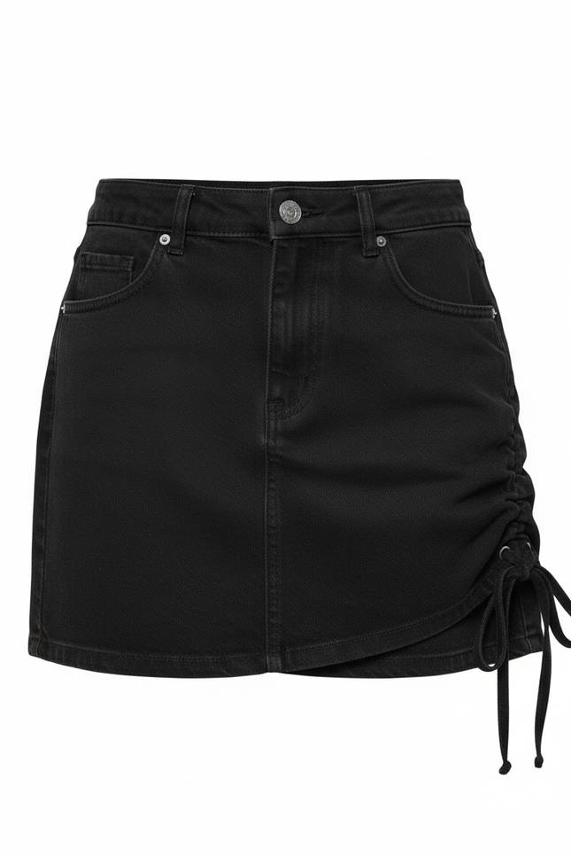Jupe Jean Noire À Cordon Décontractée