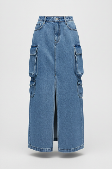 Jupe Jean Fendue Cargo Chic