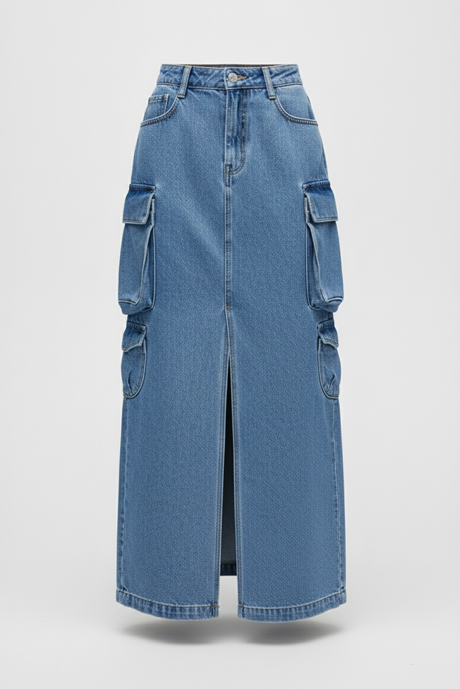 Jupe Jean Fendue Cargo Chic