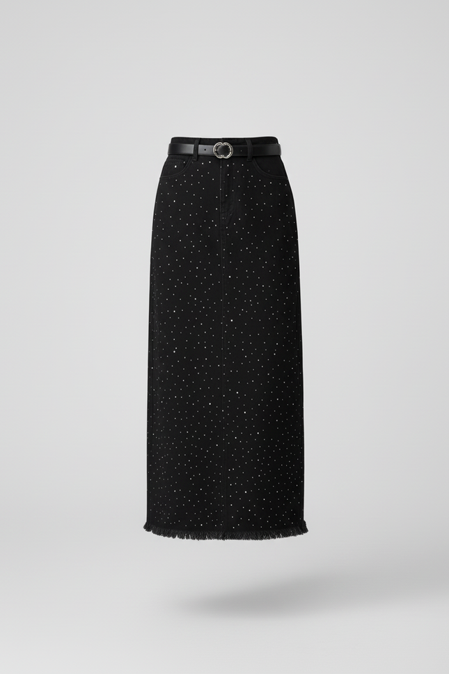Jupe Jean Noire Strass Chic