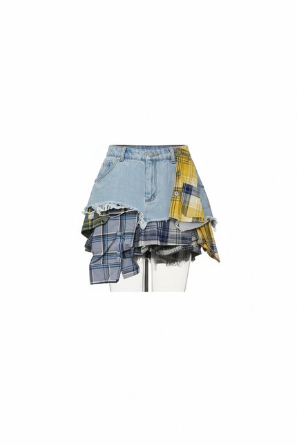 Jupe Jean Patchwork Irrégulière Chic