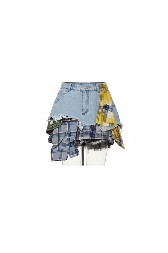 Jupe Jean Patchwork Irrégulière Chic