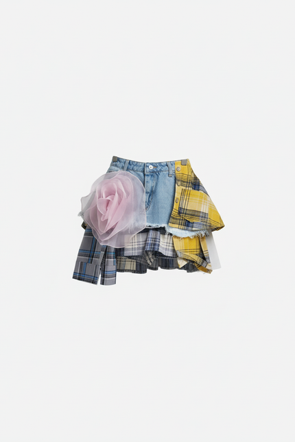 Jupe Jean Patchwork Carreaux Déstructurée Chic