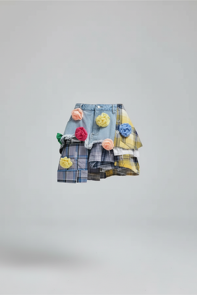 Jupe Jean Patchwork Coloré Irrégulière Décontractée