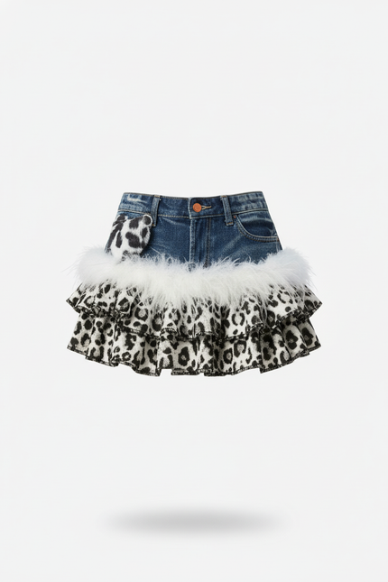 Jupe Jean Faux Fur Léopard Chic