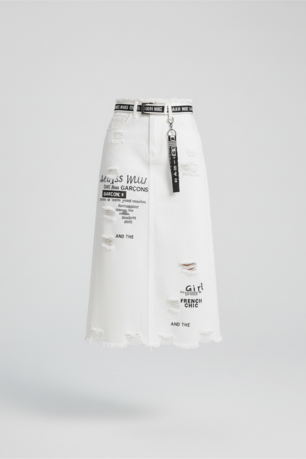 Jupe Jean Blanche Déchirée Chic