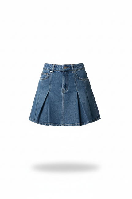 Jupe Jean Plissée Mini Rétro