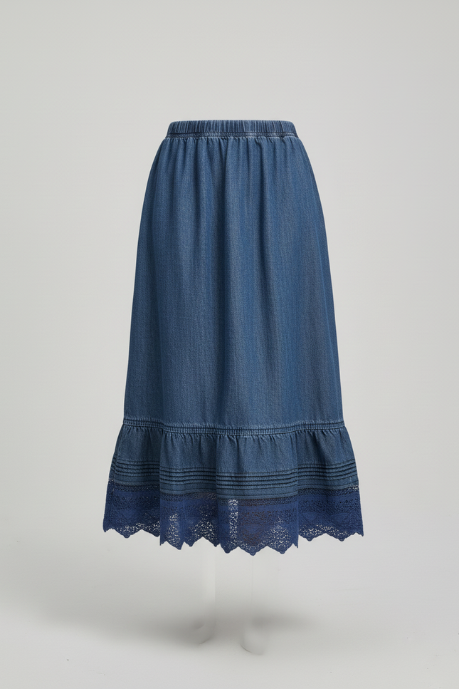 Jupe Jean Bleue Dentelle Élégante