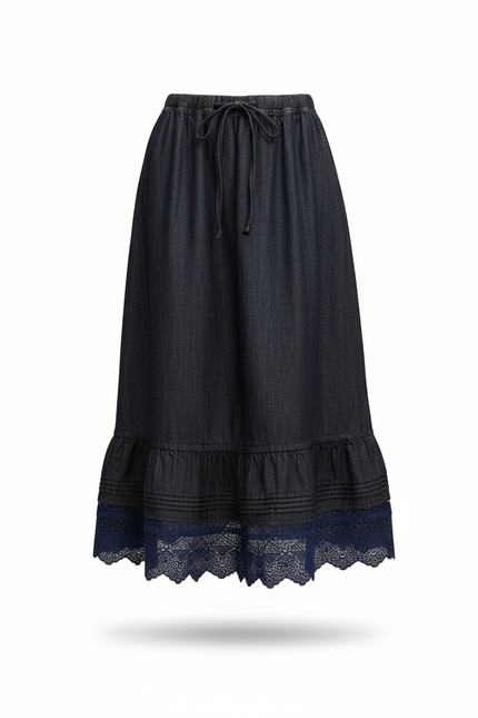 Jupe Jean Rétro Dentelle Plissée