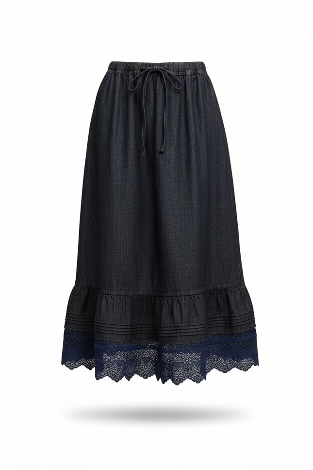 Jupe Jean Rétro Dentelle Plissée
