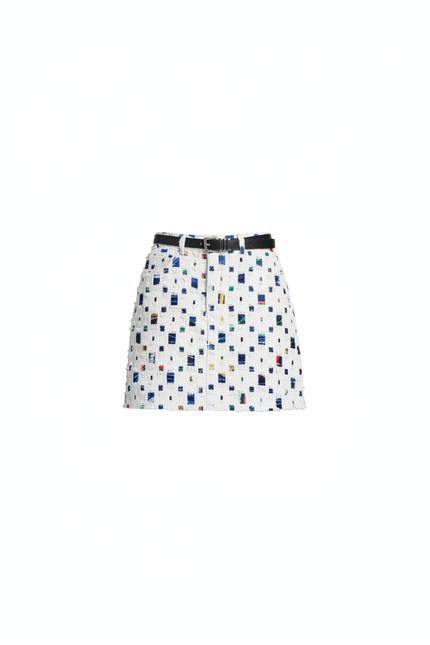 Jupe Jean Blanc Motif Coloré Chic
