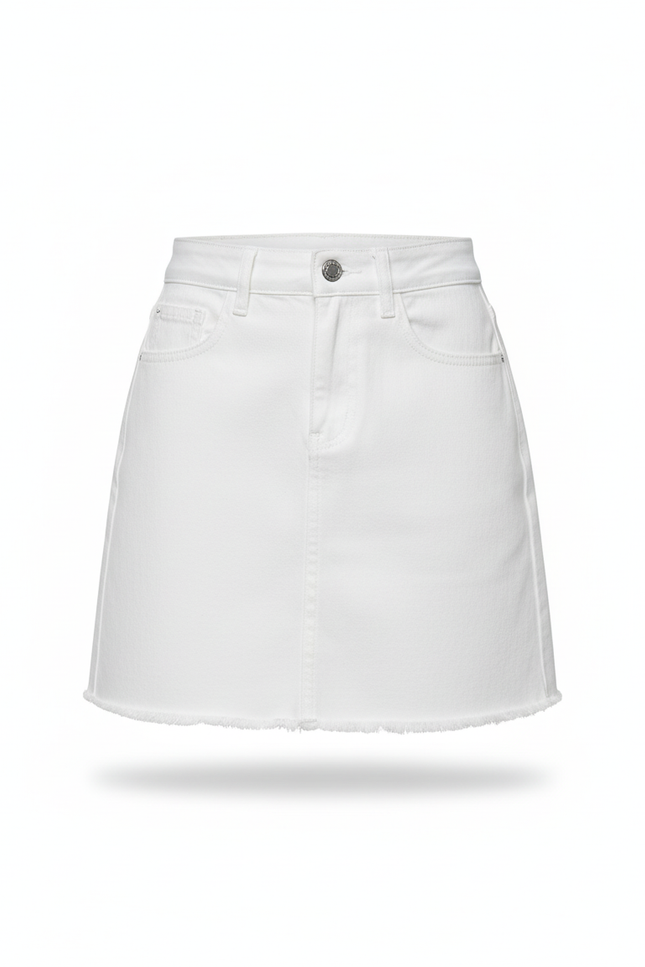 Jupe Jean Blanche Frangée Décontractée