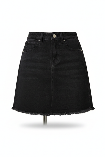 Jupe Jean Noire Effilochée Décontractée