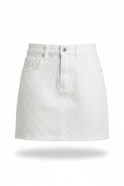 Jupe Jean Blanche Motif Losanges Chic