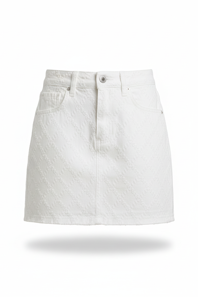 Jupe Jean Blanche Motif Losanges Chic