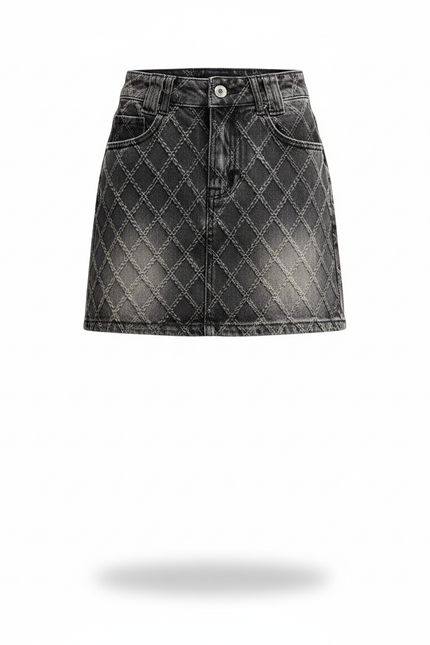 Jupe Jean Délavée Motif Losanges Chic