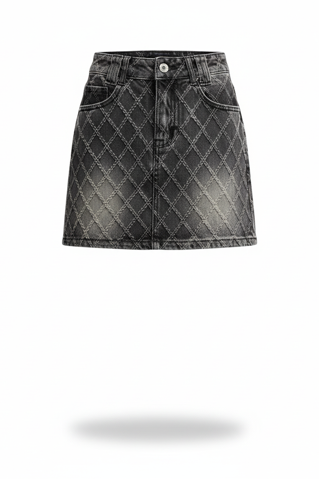 Jupe Jean Délavée Motif Losanges Chic